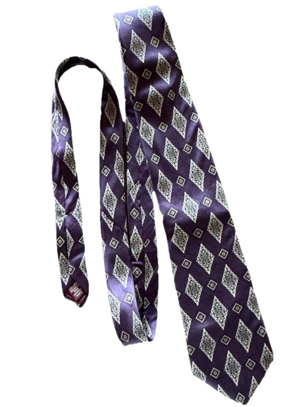 Chaps Ralph Lauren Silk Tie Purple Geometric Diamond USA 59.5 x 3.5